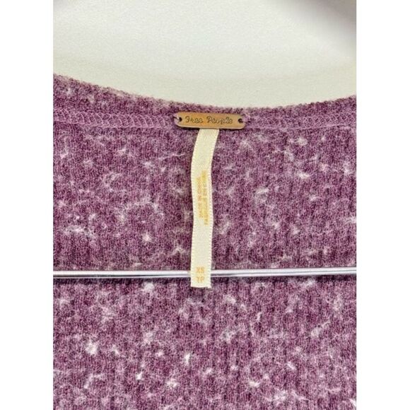 Free People Hooded Top Striped Sleeve Pullover Knit Sweater Purple XS Wool Blend - Picture 6 of 8